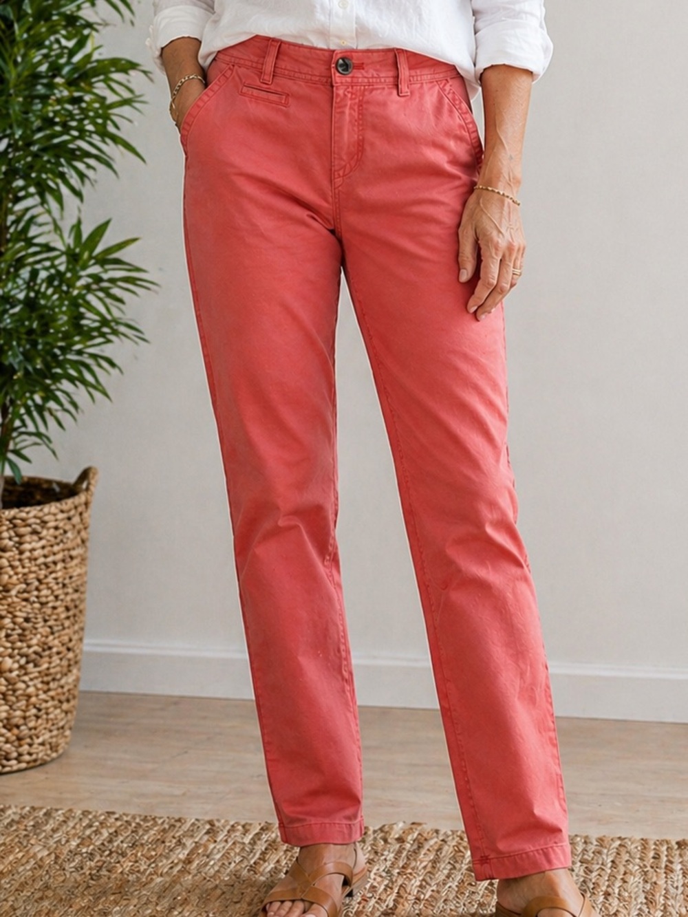 Eddie Bauer Pants Women 8 Coral Chino Straight Leg Mid Rise Business Casual